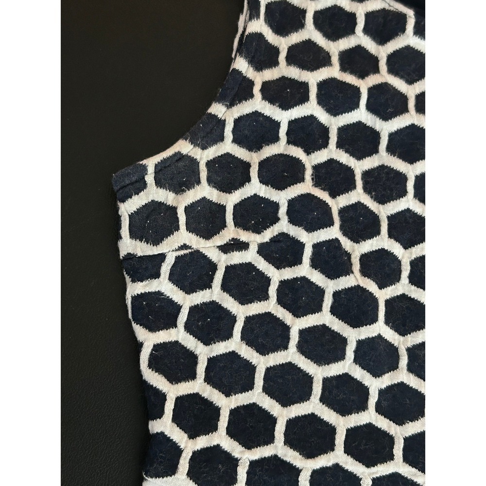 Pixley Navy Blue White Honeycomb Geometric V-Neck Fit Flare Dress Large 1407 - Picture 7 of 8